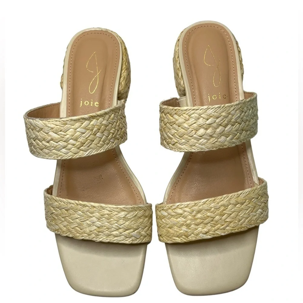 Joie Niki Braided Straw Square Toe Block Heel Sandal Sz 8.5